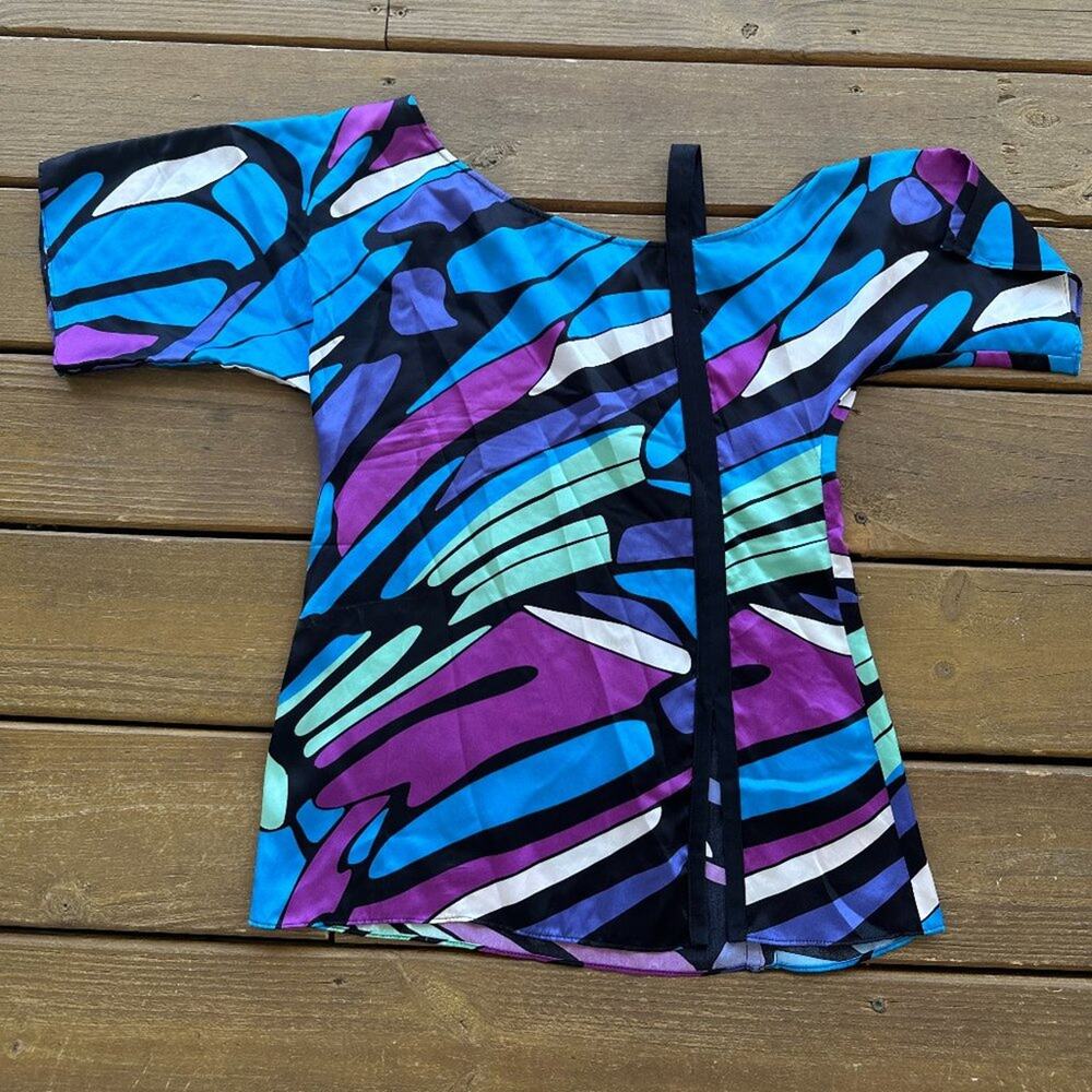 Sophia Eugene Blue, Purple, Black Pattern Silk Blouse